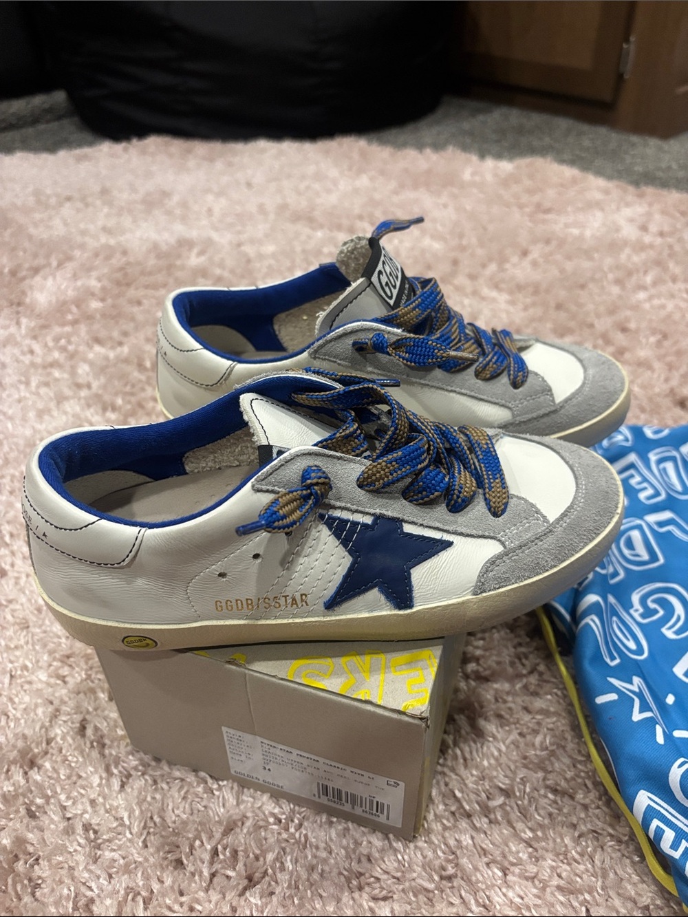 Boys Golden Goose Kids White, Blue & Gray Star Sneakers